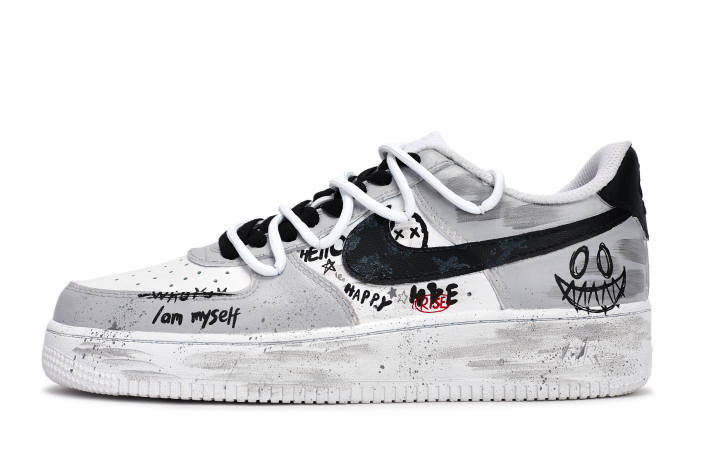Nike Nike Air Force 1 Slip Resistant Abrasion Resistant Low top Skateboard Shoes Unisex Black White Gray