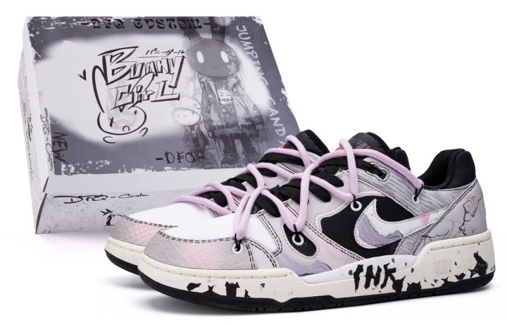 Nike Nike Full Force Da Vinci Custom, Box, Ink And Wash Low top Skateboard Shoes Men's Pink Purple Black