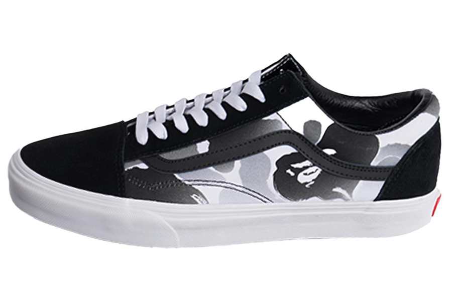 Vans Bape x Vans Old Skool Cushioning Abrasion Resistant Lightweight Low top Skateboard Shoes Unisex Black White