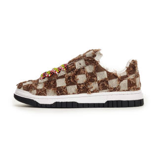 VXDT Patchwork Checkerboard Slip Resistant Abrasion Resistant Low top Skateboard Shoes Unisex Brown