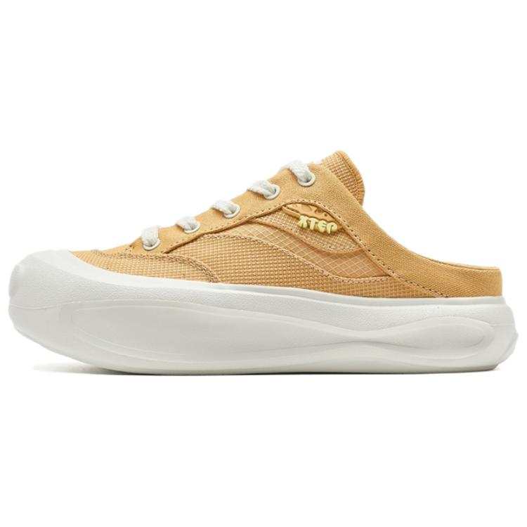XTEP Synthetic Leather Non slip Lightweight Low top Skateboard Shoes Women's Tea Stain Yellow