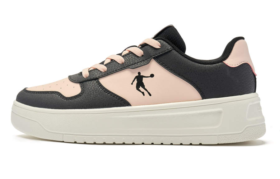 QIAODAN Shiro Dragon Synthetic Leather Breathable Low top Skateboard Shoes Women's Black Pink