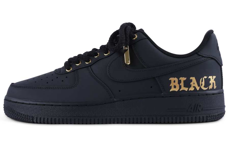Nike Nike Air Force 1 7 Pu Abrasion Resistant Balance Low top Skateboard Shoes Women's Black Gold