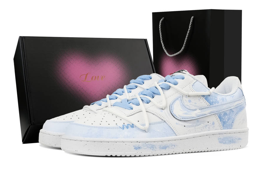 Nike Nike Court Vision 1 Qin Blue Yun Xi Heart Box Abrasion Resistant Low top Skateboard Shoes Men's White Blue