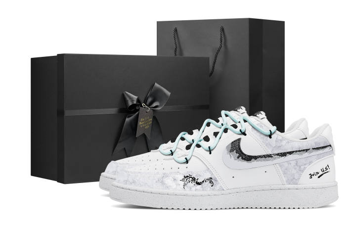 Nike Nike Court Vision 1 Pattern High End Box Slip Resistant Cushioning Low top Skateboard Shoes Men's White