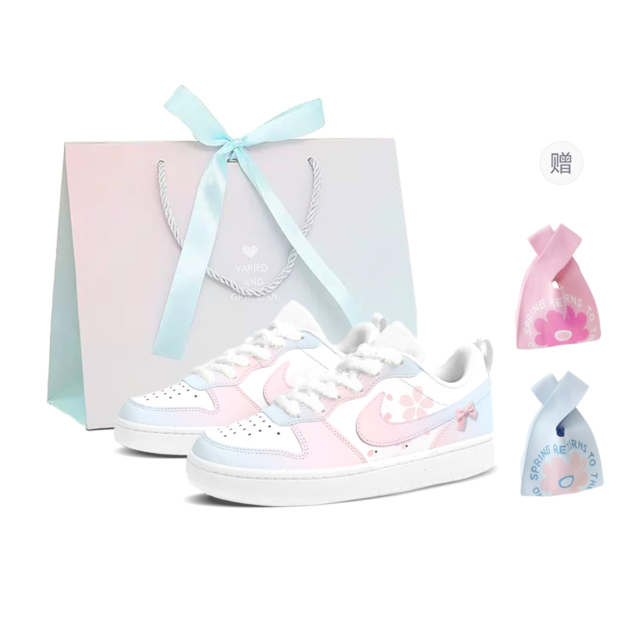 Nike Nike Court Borough Low Cherry Blossom First Love Cushioning, Wear Resistant Low top Skateboard Shoes Women's Pink Blue
