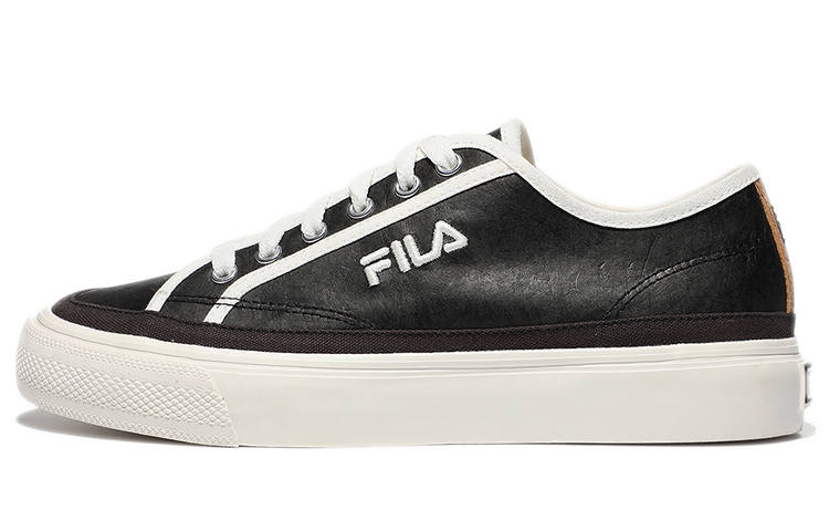 FILA Earth Touch Synthetic Leather Low top Skateboard Shoes Unisex Black White Korean Style