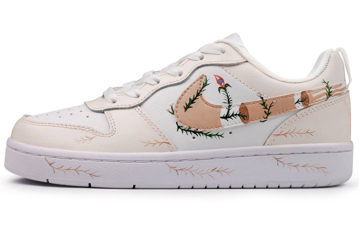 Nike Nike Court Borough 2 Thorn Anthurium, Hand Drawn, Deconstruction, Sweet Style, Girlish, Vintage, Fresh, White Sneakers