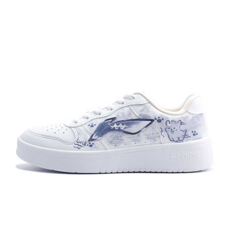Li-Ning Li Ning Floating Boat Bluedog Leather Wear resistant And Lightweight Low top Skateboard Shoes Unisex Blue White