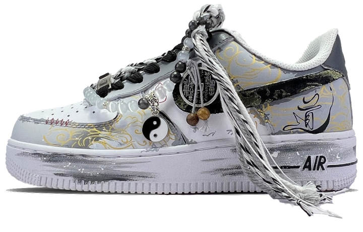 Nike Nike Air Force 1 Slip Resistant Abrasion Resistant Low top Skateboard Shoes Unisex Black Gold Gray