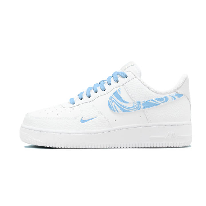 Nike Nike Air Force 1 Slip Resistant Abrasion Resistant Low top Skateboard Shoes Unisex White Blue