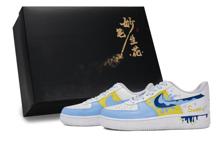 Nike Nike Air Force 1 Marvelous Brush Flower, Maris Sal Ice Shake Low top Skateboard Shoes Unisex White Blue Yellow