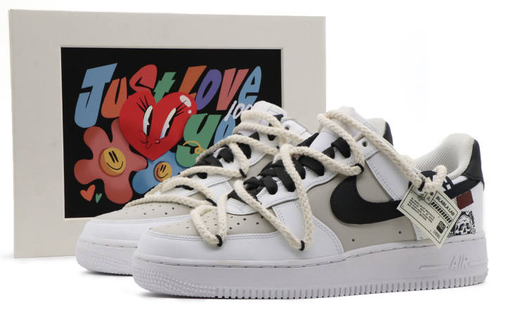Nike Nike Air Force 1 Low top Skateboard Shoes Men's Black White Gray