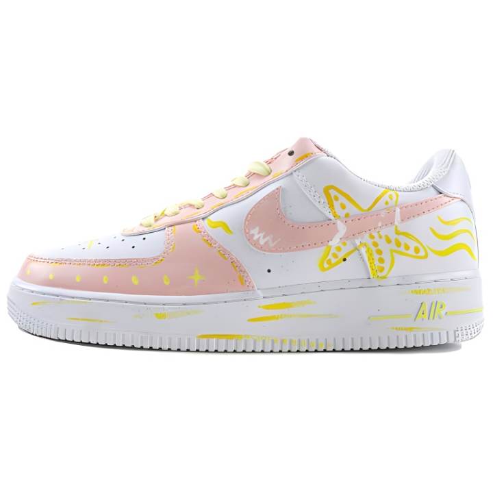 Nike Nike Air Force 1 Slip Resistant Slip Resistant Low top Skateboard Shoes Unisex Pink Yellow