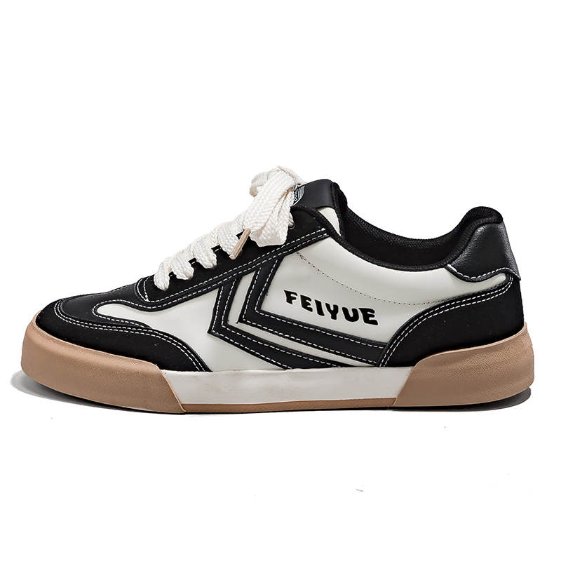 FEIYUE Textile, Synthetic Leather Wear-resistant And Lightweight Low-top Skateboard Shoes Women's Black Beige