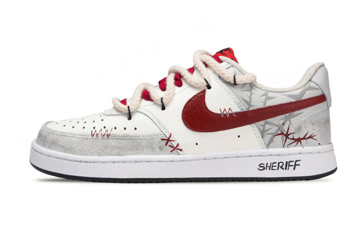Nike Nike Court Vision 1 Red Thorn Abrasion Resistant, Lightweight, And Breathable Low top Skateboard Shoes Men's White Gray