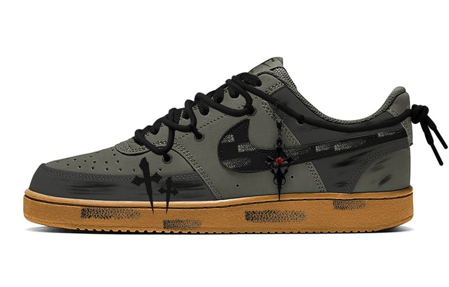 Nike Nike Court Vision 1 Gothic Mystical Forest Abrasion Resistant Low top Skateboard Shoes Men's Black Ink Green
