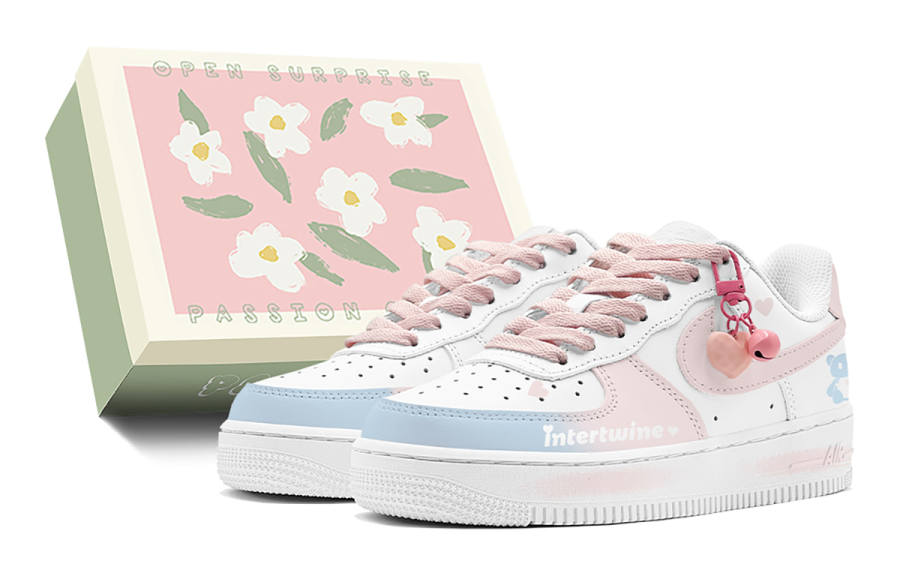 Nike Nike Air Force 1 Air Force 1, Cotton Candy Bear, Heart Bell, Detachable Low top Skateboard Shoes Women's Blue Pink