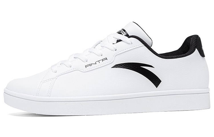Anta Synthetic Leather Slip Resistant Abrasion Resistant Low top Skateboard Shoes Men's White Black