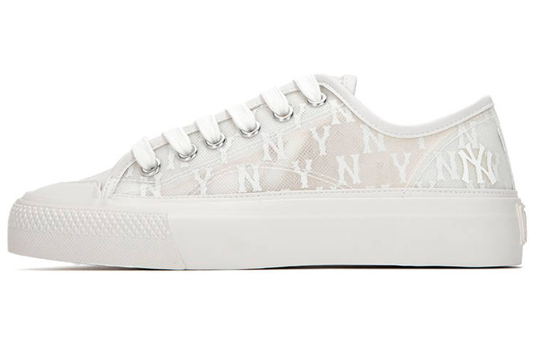 MLB Playball Mono Mesh Fabric Lightweight And Breathable Low top Skateboard Shoes Unisex Ivory White