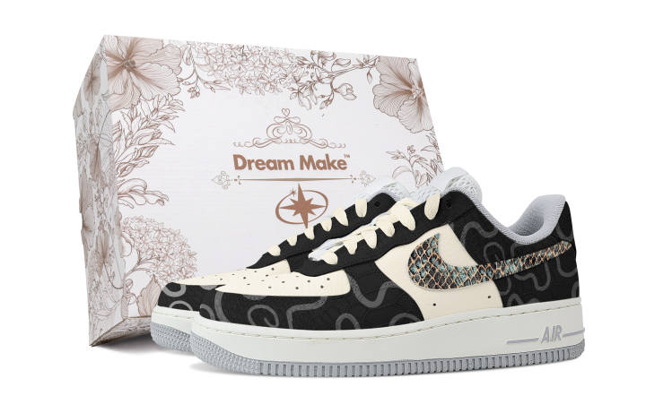 Nike Nike Air Force 1 Wang Snake, White Box Slip Resistant Abrasion Resistant Low top Skateboard Shoes Women's Black Yellow