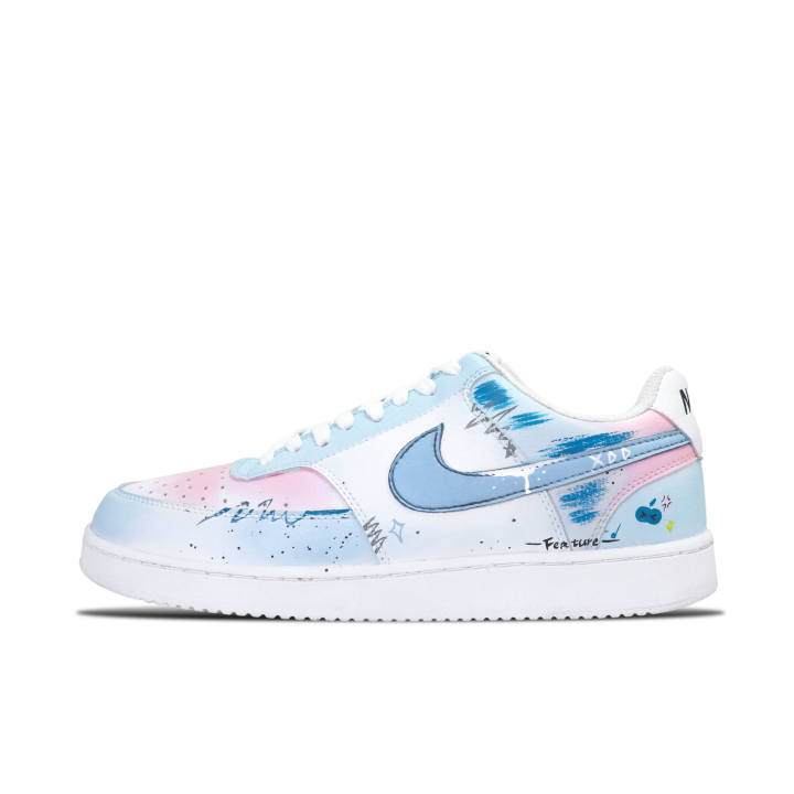 Nike Nike Court Vision Graffiti Fantasy Leather Comfortable Low top Skateboard Shoes Men's Blue Pink