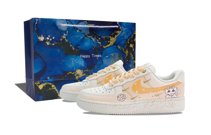 Nike Nike Air Force 1 Slip Resistant Abrasion Resistant Low top Skateboard Shoes Women's White Orange