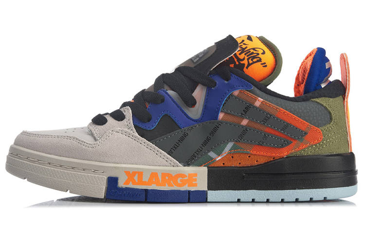 Li-Ning XLARGE x Li Ning Wave Pro Slip Resistant Abrasion Resistant Low top Skateboard Shoes Women's Gray Orange