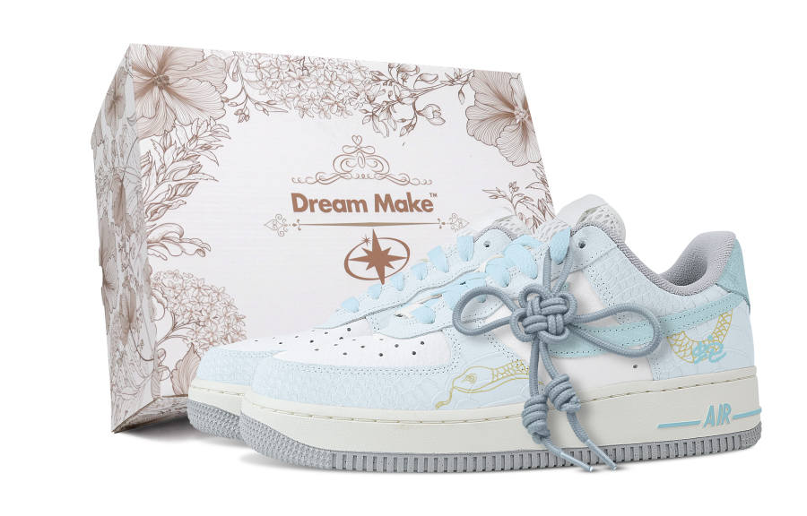 Nike Nike Air Force 1 Slip Resistant Abrasion Resistant Low top Skateboard Shoes Women's White Blue