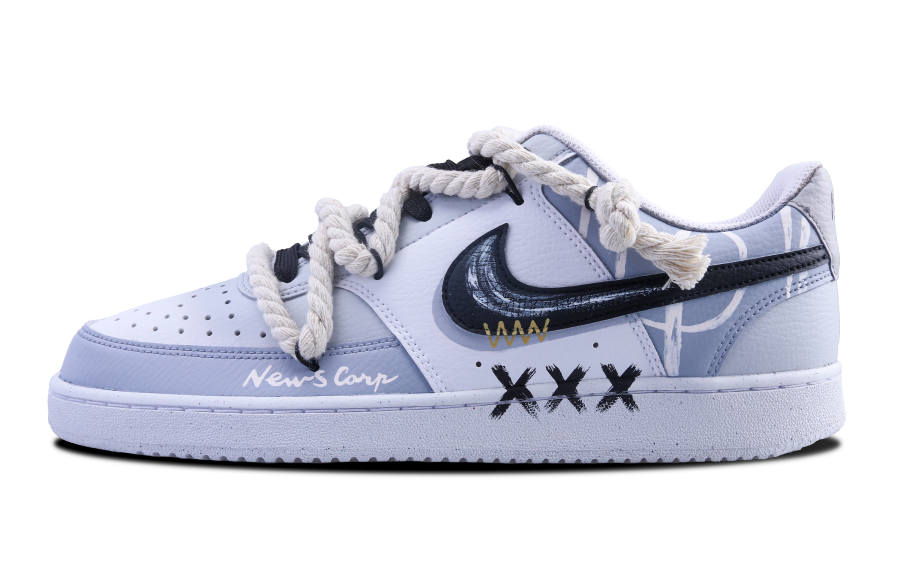 Nike Nike Court Vision 1 Leather Slip Resistant Cushioning Abrasion Resistant Low top Skateboard Shoes Men's Blue Gray