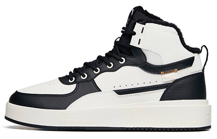 Anta Leather Fleece lined Slip Resistant Abrasion Resistant High top Skateboard Shoes Men's Black White