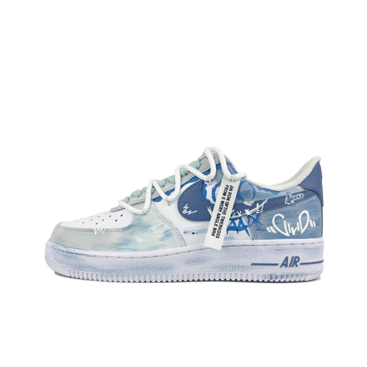 Nike Nike Air Force 1 Slip Resistant Abrasion Resistant Low top Skateboard Shoes Unisex Ether Blue