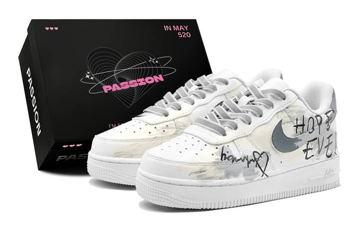Nike Nike Air Force 1 GS Air Force 1, Couple's, Romantic Gift, Punk Love, Streetwear, Graffiti, Reflective Shoelace Low top