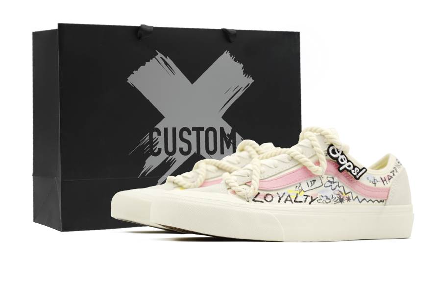 Vans Style 136 Trendy Graffiti Wear resistant And Lightweight Low top Skateboard Shoes Unisex Beige Pink