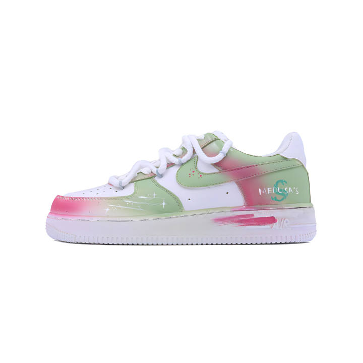 Nike Nike Air Force 1 Singularity, Medusa Slip Resistant Abrasion Resistant Low top Skateboard Shoes Unisex White Pink Green