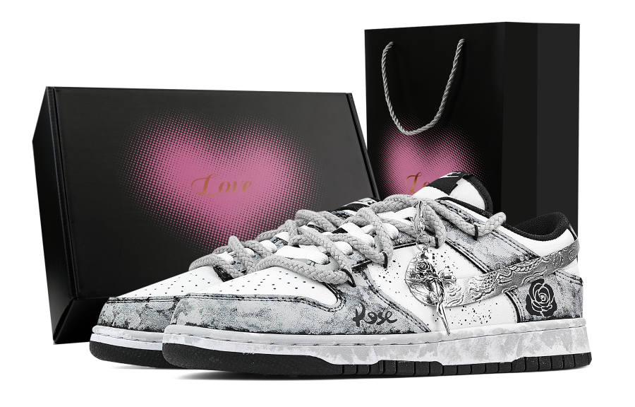 Nike Nike Dunk Silver Bloom, Heart Box Abrasion Resistant Low top Skateboard Shoes Unisex Gray White