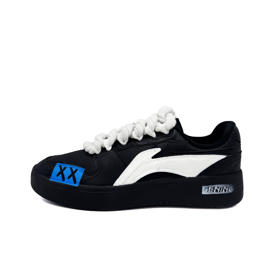 Li-Ning Li Ning Slip Resistant Abrasion Resistant Low top Skateboard Shoes Men's Black White Blue