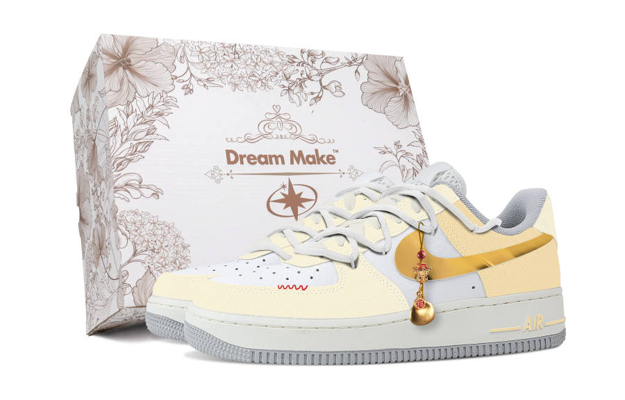 Nike Nike Air Force 1 Slip Resistant Cushioning Abrasion Resistant Low top Skateboard Shoes Women's Yellow