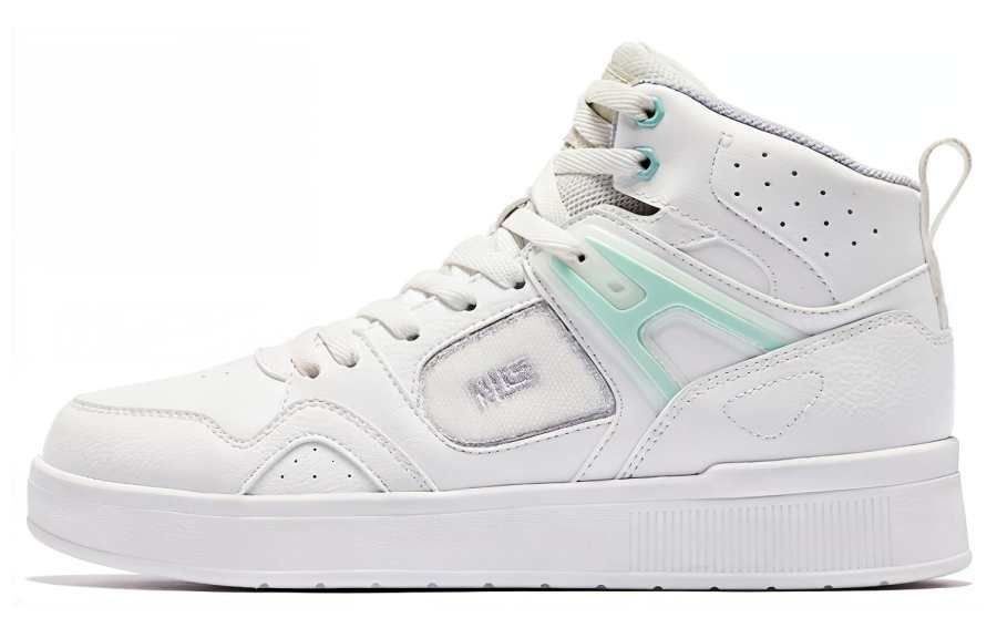 QIAODAN Slip Resistant Abrasion Resistant High top Skateboard Shoes Women's White Cyan
