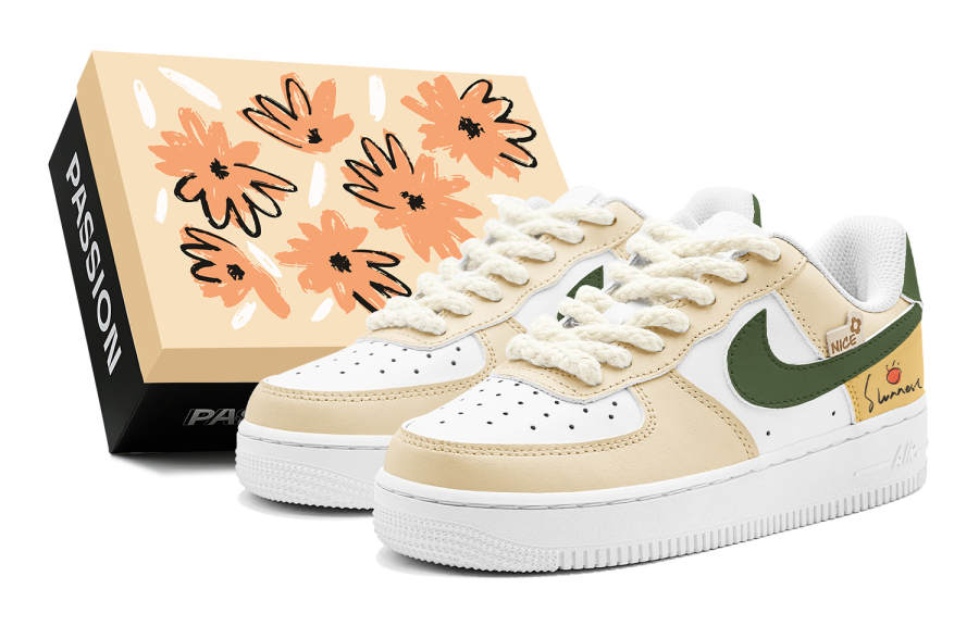 Nike Nike Air Force 1 Slip Resistant Abrasion Resistant Low top Skateboard Shoes Men's Yellow Green