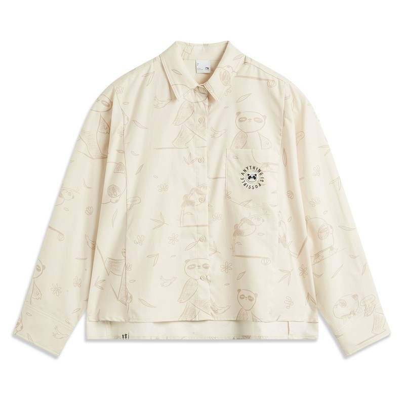 Li-Ning Li Ning Shirts Women's Ecru ASHU548 1 Lapel Moderate