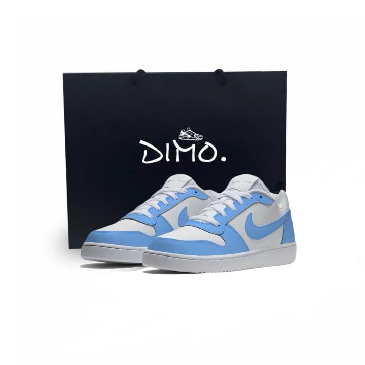 Nike Nike EBERNON Dianmo, Glacier PU Leather Coverage Abrasion Resistant Low top Skateboard Shoes Unisex White Blue