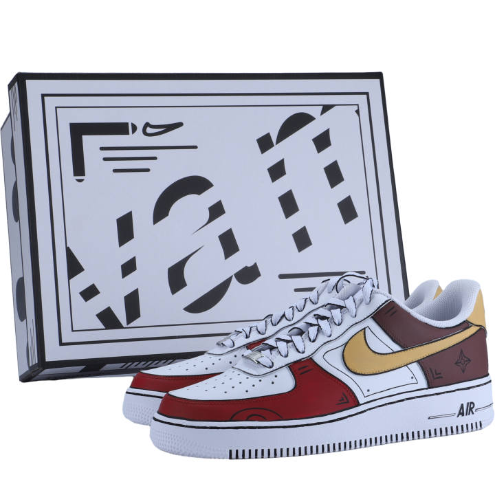 Nike Nike Air Force 1 Low 07 Air Force 1 Leather Slip Resistant Abrasion Resistant Low top Skateboard Shoes Men's White Red
