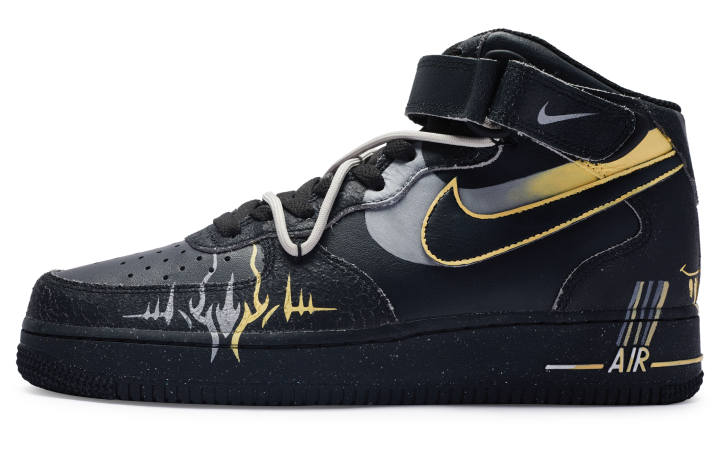 Nike Nike Air Force 1 811 Manufacturing, Demon Crown Mid top Skateboard Shoes Men's Black Yellow