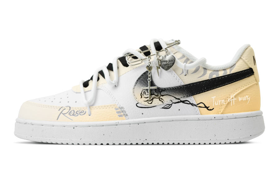Nike Nike Court Vision 1 Slip Resistant Abrasion Resistant Low top Skateboard Shoes Men's White Yellow