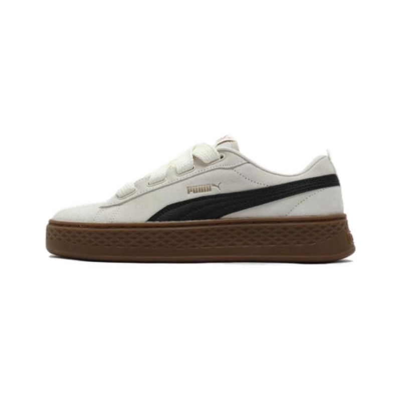 PUMA Smash Platform Abrasion Resistant Low top Skateboard Shoes Women's Beige Black Wide Fit