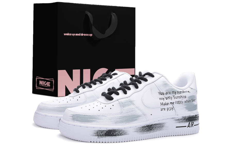Nike Nike Air Force 1 Cushioning Abrasion Resistant Low top Skateboard Shoes Unisex White Black
