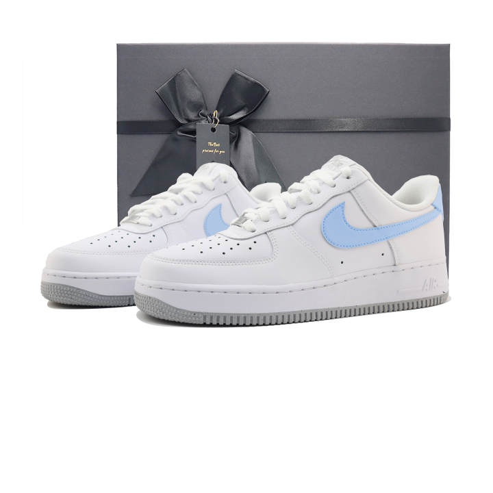 Nike Nike Air Force 1 Simple And High end Slip Resistant Abrasion Resistant Low top Skateboard Shoes Men's White Blue
