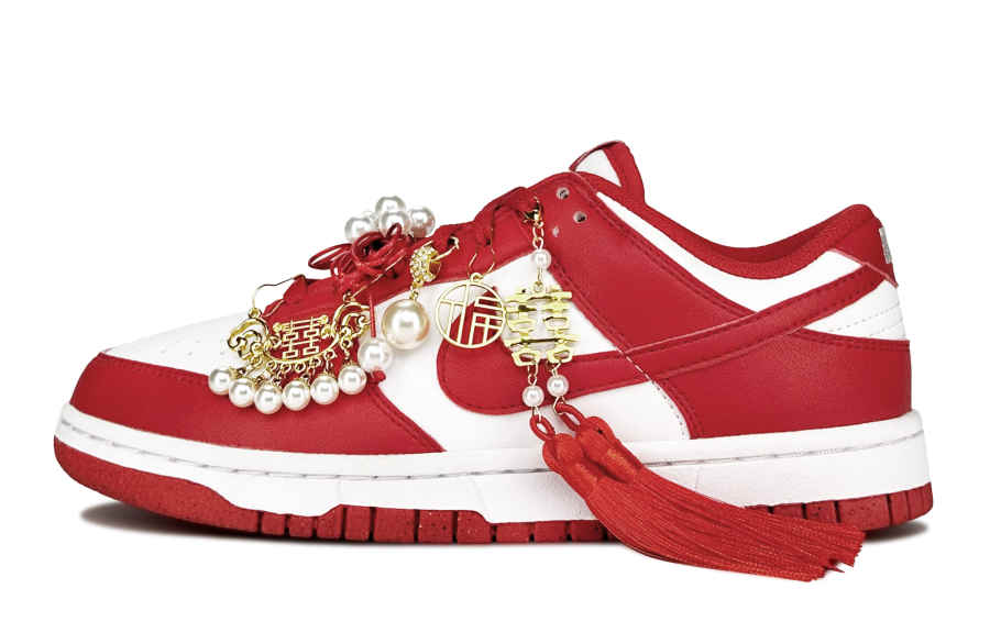 Nike Nike Dunk Red Star Wish Abrasion Resistant Low top Skateboard Shoes Unisex White Red