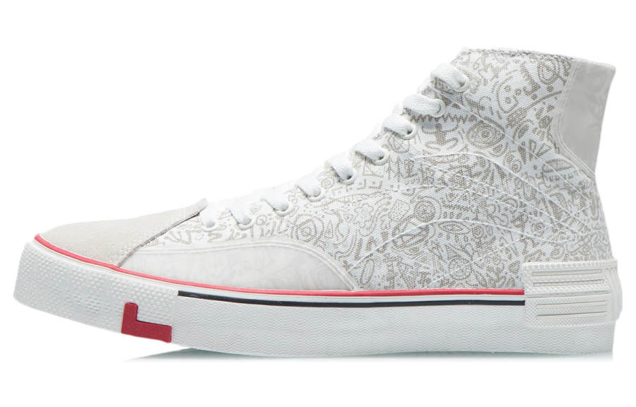 Li-Ning Li Ning Wave Canvas Hi High top Skateboard Shoes Men's White Gray